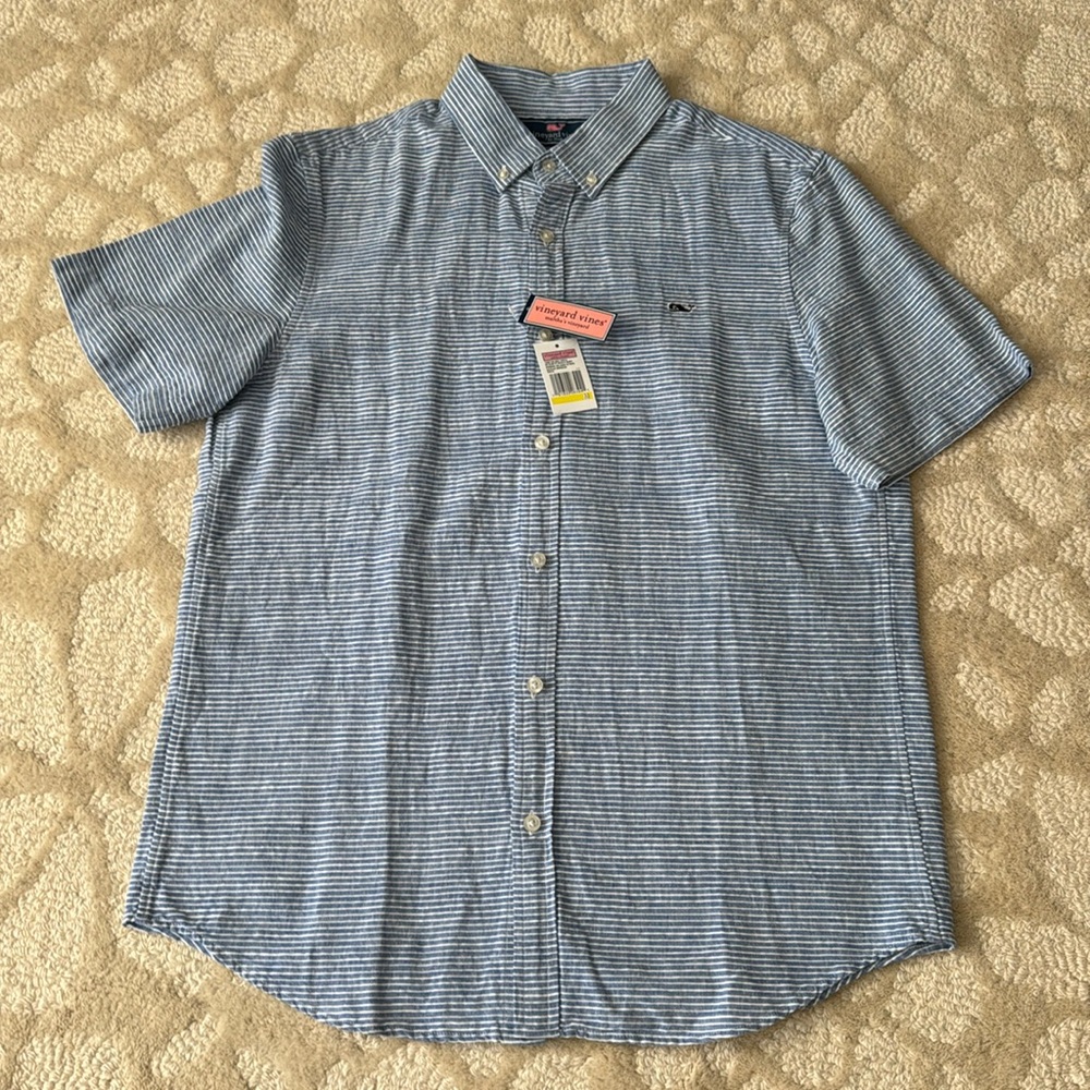 Vineyard Vines Slim Fit Linen Striped Whale Shirt NWT